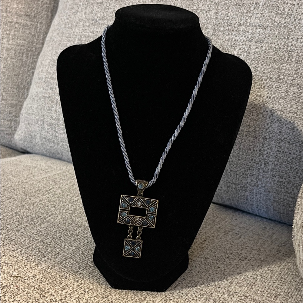 Vintage Lia Sophia Azteca Blue‎ Rhinestones Rope Necklace